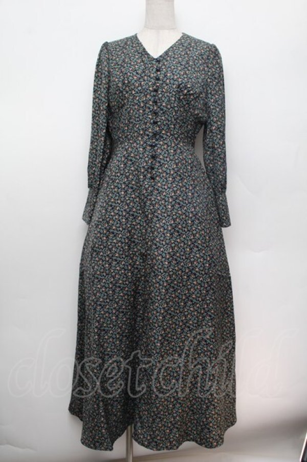 画像1: an another angelus / コルセット切替小花柄ロングワンピース F ネイビー S-26-01-04-046-CA-OP-TK-ZS (1)