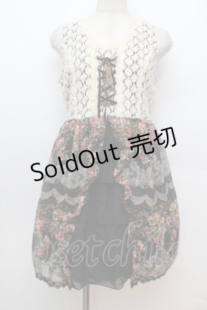 画像: axes femme / 花柄ニット切替チュニック  黒 S-26-01-04-050-AX-OP-HR-ZS