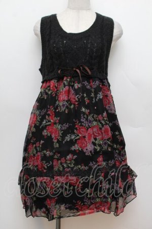 画像: axes femme / レースX花柄スリットチュニ  黒 S-26-01-04-051-AX-OP-HR-ZS