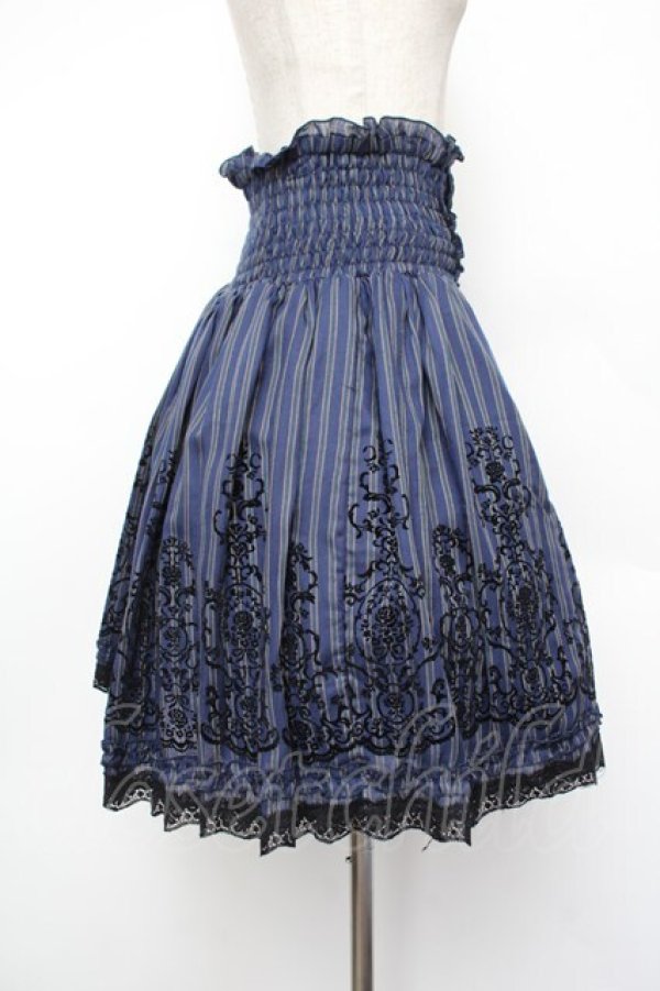 画像2: axes femme / レジメンタルハイウエストスカート  紺 S-26-01-04-061-AX-SK-HR-ZS (2)