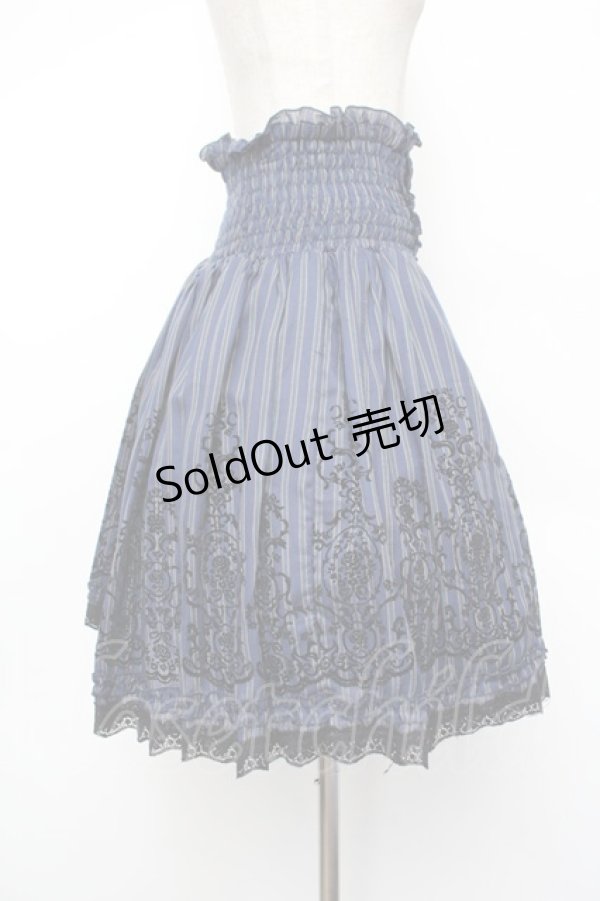 画像2: axes femme / レジメンタルハイウエストスカート  紺 S-26-01-04-061-AX-SK-HR-ZS (2)