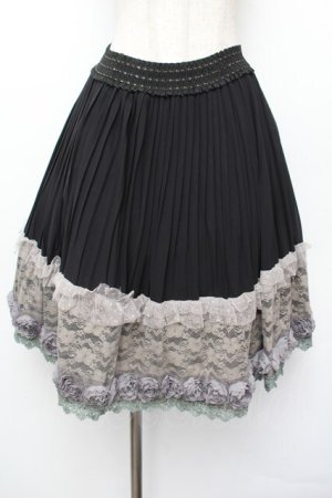 画像: axes femme / 裾お花ミドル丈スカート  黒 S-26-01-04-062-AX-SK-HR-ZS