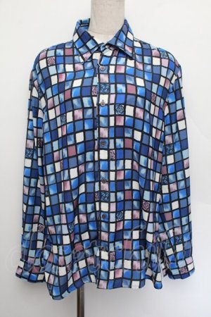 画像: AXES-X / ローズステンドグラス柄シャツ M 青 S-26-01-04-014-LO-TO-TK-ZS