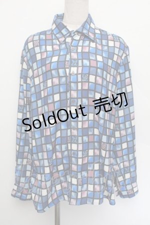 画像: AXES-X / ローズステンドグラス柄シャツ M 青 S-26-01-04-014-LO-TO-TK-ZS