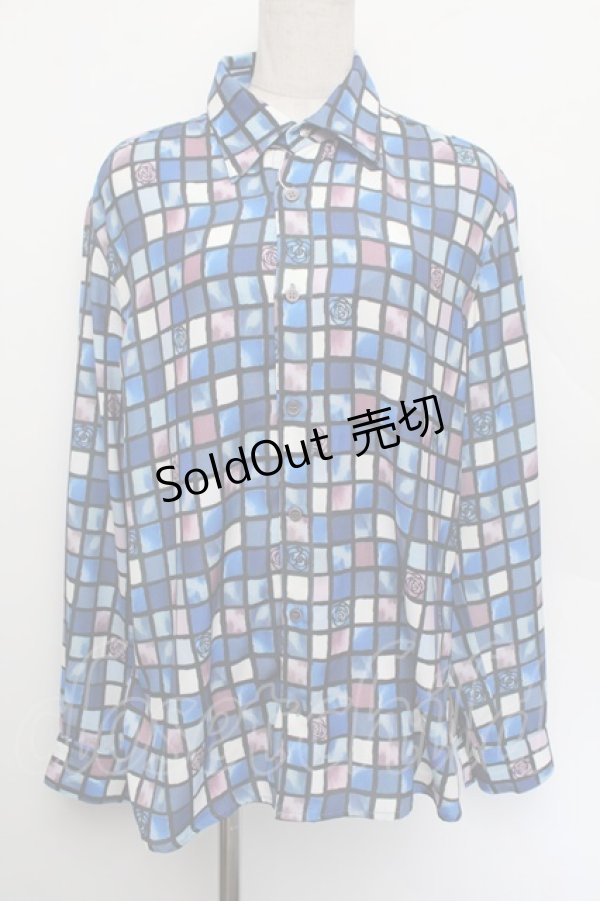 画像1: AXES-X / ローズステンドグラス柄シャツ M 青 S-26-01-04-014-LO-TO-TK-ZS (1)