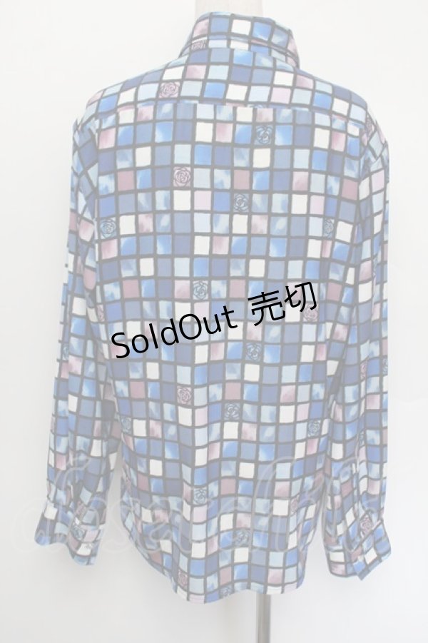 画像3: AXES-X / ローズステンドグラス柄シャツ M 青 S-26-01-04-014-LO-TO-TK-ZS (3)