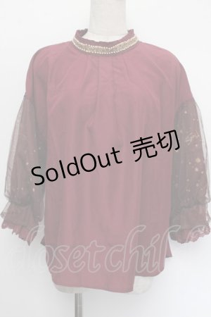 画像: axes femme / ミュシャ チュール袖ブラウス M ワイン S-26-01-04-015-AX-BL-TK-ZS