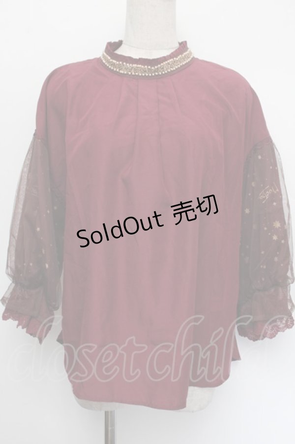 画像1: axes femme / ミュシャ チュール袖ブラウス M ワイン S-26-01-04-015-AX-BL-TK-ZS (1)