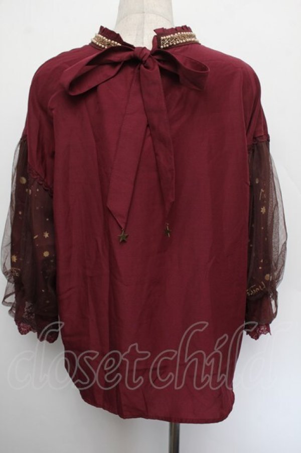 画像2: axes femme / ミュシャ チュール袖ブラウス M ワイン S-26-01-04-015-AX-BL-TK-ZS (2)