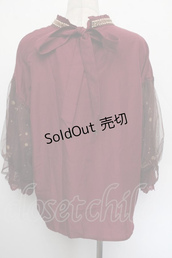 画像2: axes femme / ミュシャ チュール袖ブラウス M ワイン S-26-01-04-015-AX-BL-TK-ZS (2)