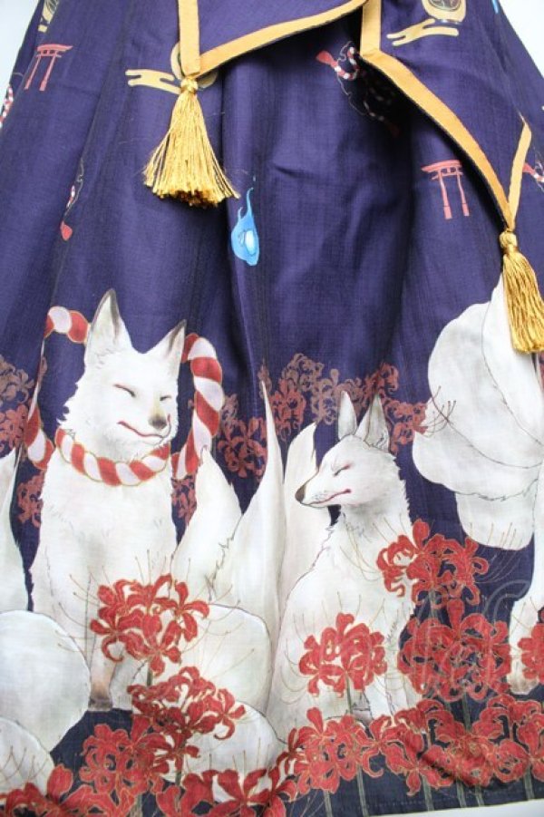 画像4: axes femme kawaii / 彼岸の白狐会柄ジャンスカ  紫 S-26-01-08-042-AX-OP-AS-ZS (4)