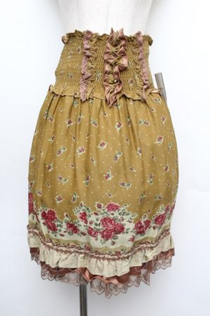 画像: axes femme / 花柄パネルハイウエストスカート  カラシ S-26-01-08-056-AX-SK-HR-ZS