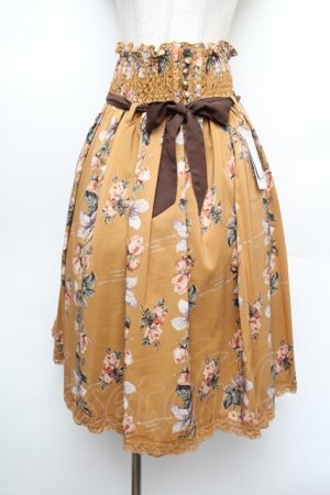 画像: axes femme / 花柄ミディ丈スカート  カラシ S-26-01-08-057-AX-SK-HR-ZS