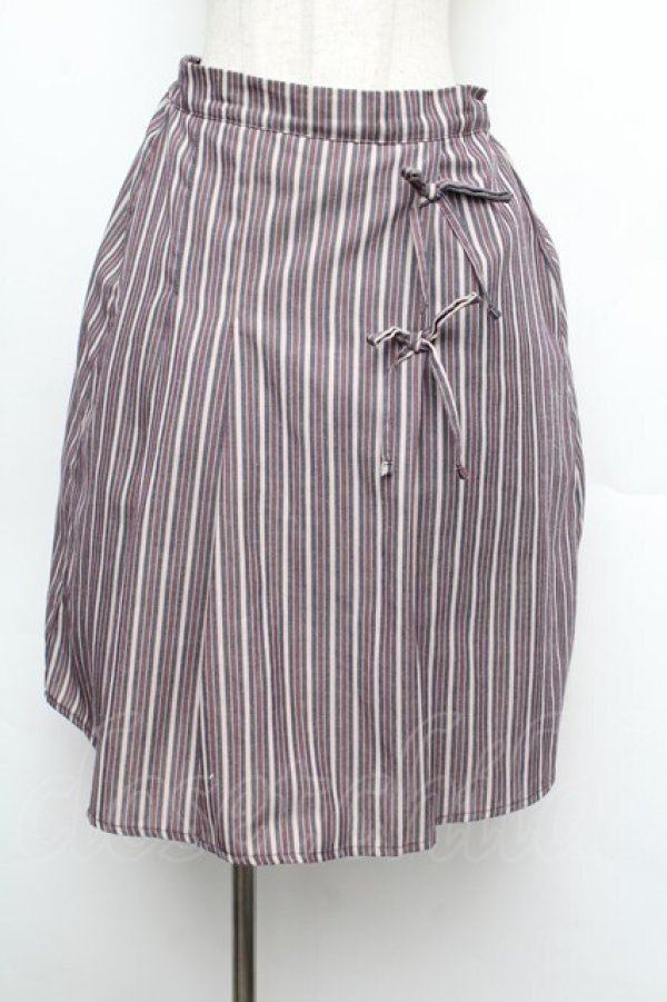 画像1: axes femme POETIQUE / ストライプリボンスカート  ワイン S-26-01-08-058-AX-SK-AS-ZS (1)