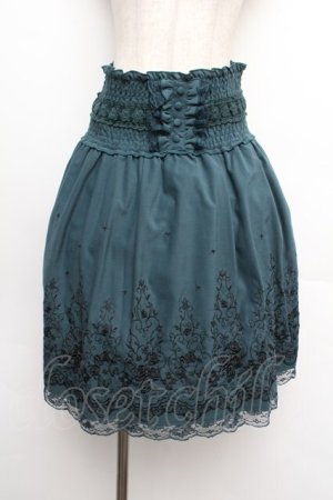 画像: axes femme / ハイウエスト刺繍スカート  グリーン S-26-01-08-061-AX-SK-HR-ZS