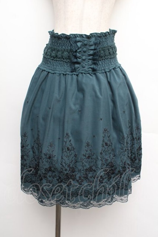 画像1: axes femme / ハイウエスト刺繍スカート  グリーン S-26-01-08-061-AX-SK-HR-ZS (1)