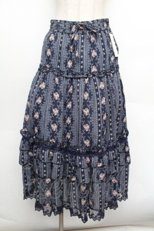 画像: axes femme / 花柄ロングスカート  紺 S-26-01-08-063-AX-SK-HR-ZS
