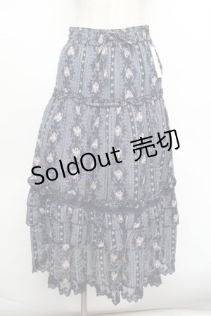 画像: axes femme / 花柄ロングスカート  紺 S-26-01-08-063-AX-SK-HR-ZS