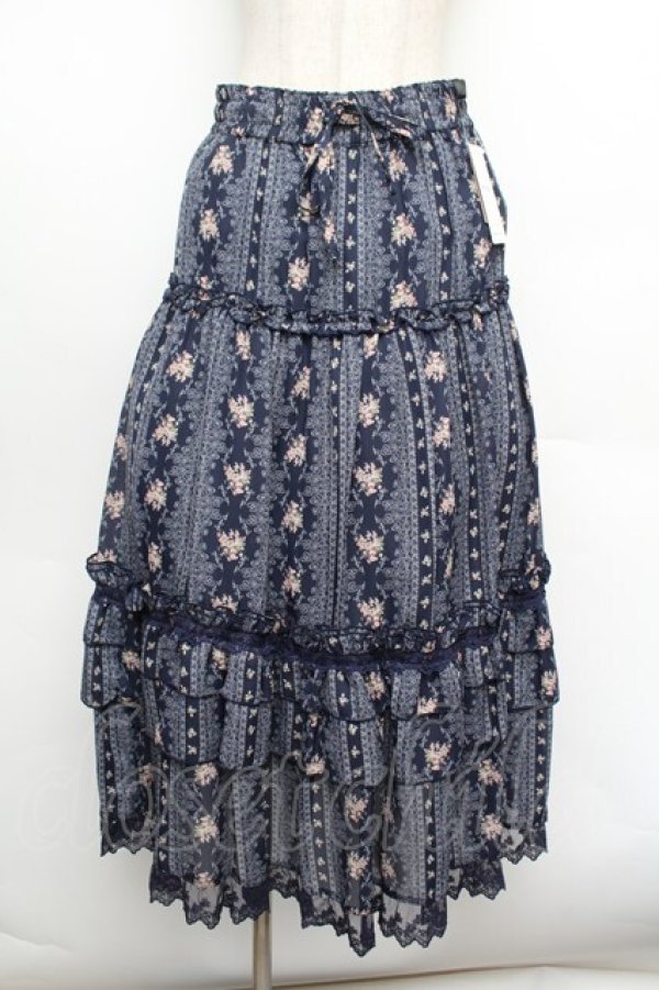 画像1: axes femme / 花柄ロングスカート  紺 S-26-01-08-063-AX-SK-HR-ZS (1)