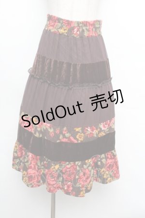 画像: axes femme / ベロア切替シフォンスカート  ブラウン S-26-01-08-065-AX-SK-HR-ZS