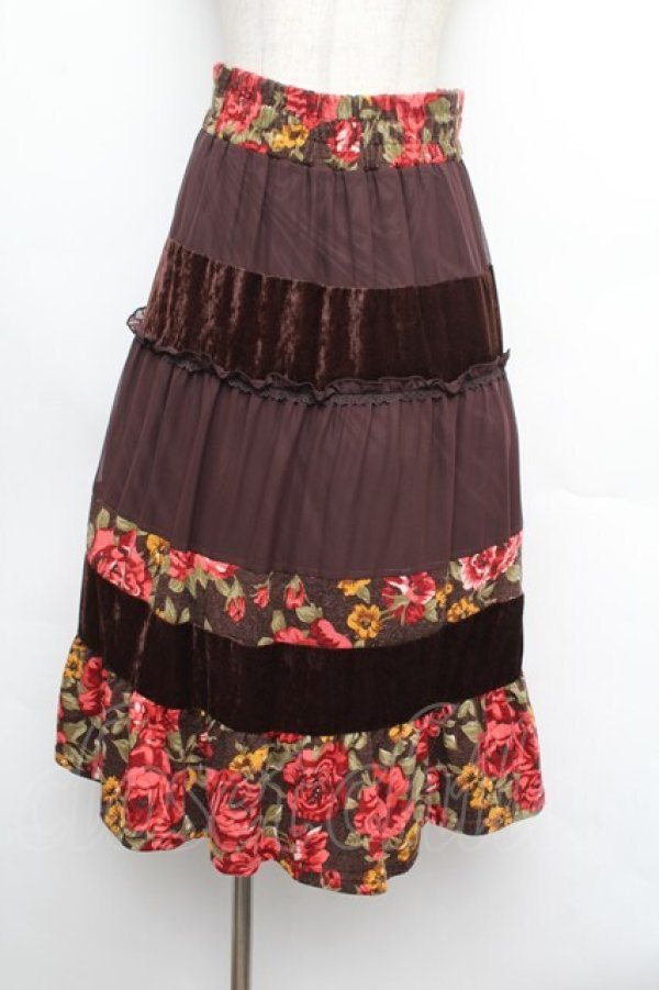 画像1: axes femme / ベロア切替シフォンスカート  ブラウン S-26-01-08-065-AX-SK-HR-ZS (1)