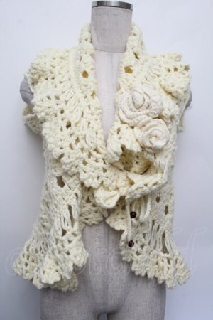画像: PINK HOUSE / ローズモチーフブローチ付きハンドニットベスト  アイボリー S-26-01-08-016-LO-TO-HR-ZS