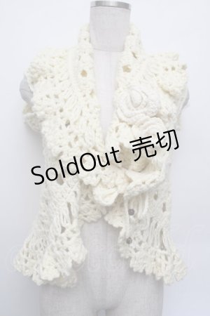 画像: PINK HOUSE / ローズモチーフブローチ付きハンドニットベスト  アイボリー S-26-01-08-016-LO-TO-HR-ZS