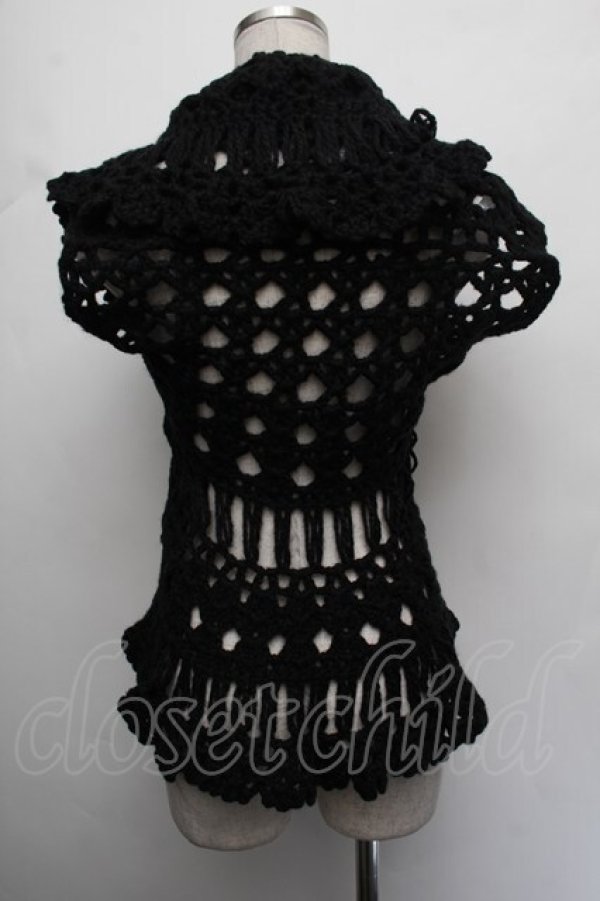 画像3: PINK HOUSE / ローズモチーフブローチ付きハンドニットベスト  黒 S-26-01-08-017-LO-TO-HR-ZS (3)