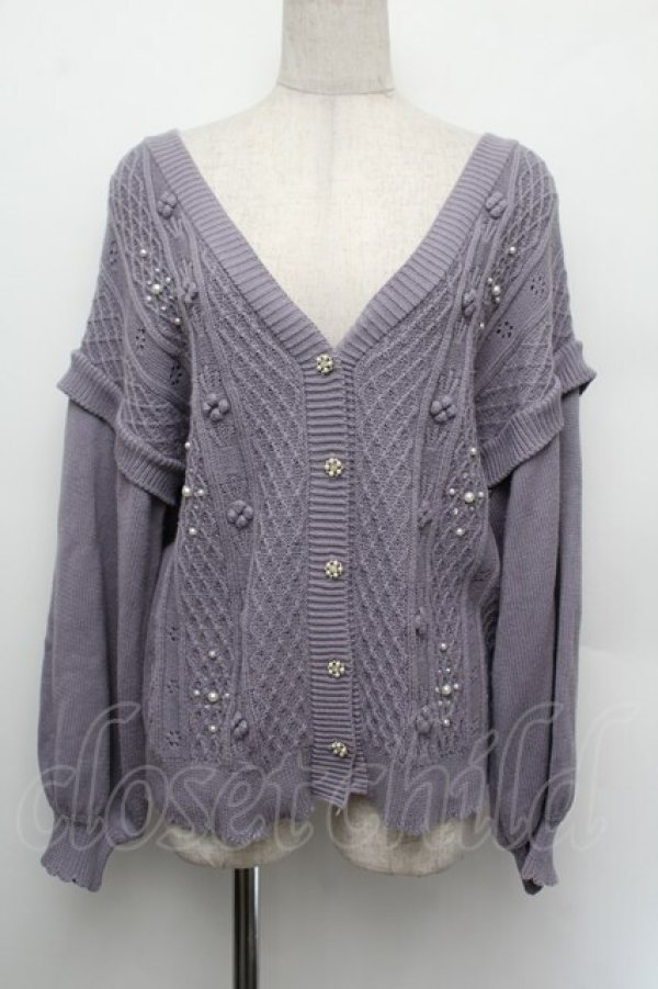 画像1: axes femme / フラワーニットカーディガン  ラベンダー S-26-01-08-021-AX-TO-AS-ZS (1)