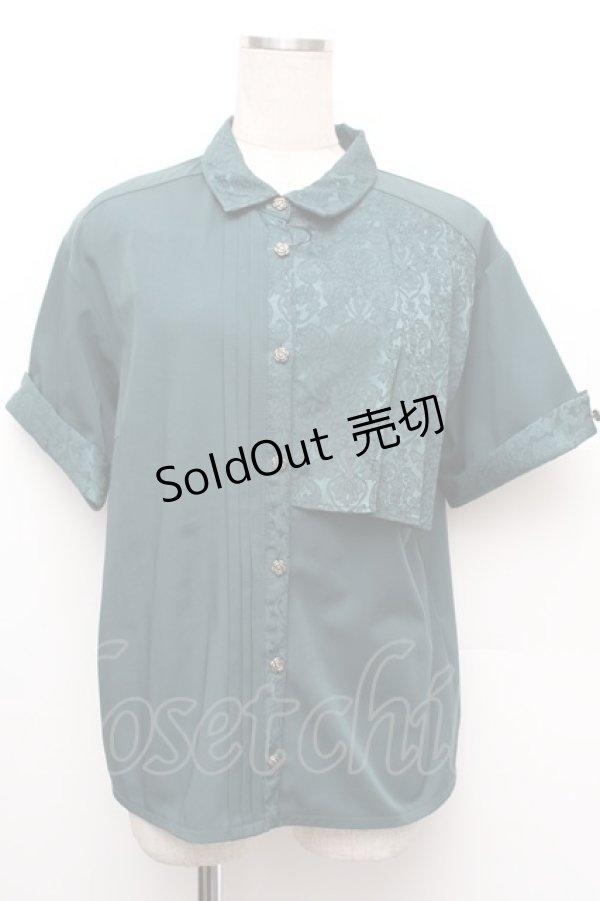 画像1: axes femme / ジャカード切替シャツ F グリーン S-26-01-08-022-AX-BL-TK-ZS (1)