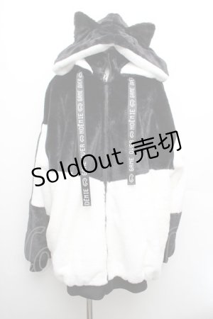 画像: NOEMIE / ねこ耳ユニセックスファーブルゾン  黒ｘ白 S-26-01-08-032-LO-CO-HR-ZS