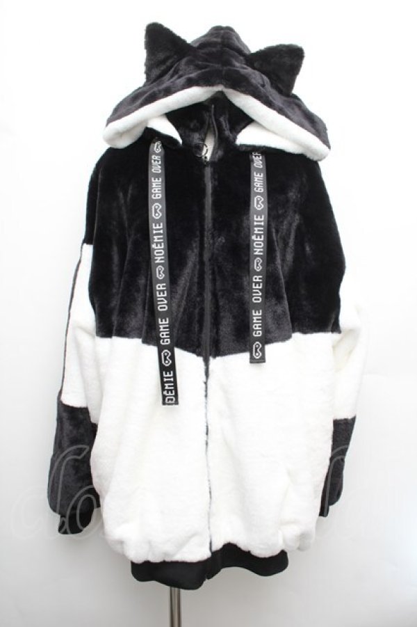 画像1: NOEMIE / ねこ耳ユニセックスファーブルゾン  黒ｘ白 S-26-01-08-032-LO-CO-HR-ZS (1)