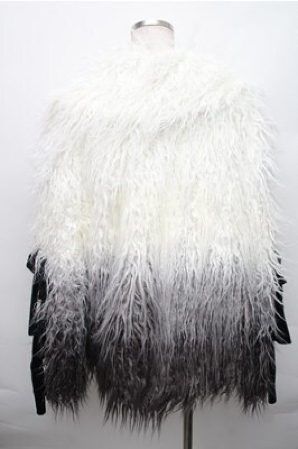 画像2: BLOOD SUPPLY（海外ブランド） / 袖リボンファーコート  黒ｘ白 S-26-01-09-004-EL-SK-HR-ZS (2)