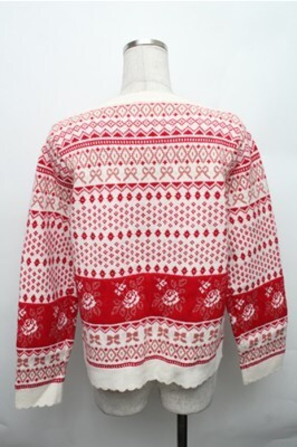 画像2: PINK HOUSE / ロージーローズカーディガン  白ｘ赤 S-26-01-09-008-LO-TO-AS-ZT021 (2)