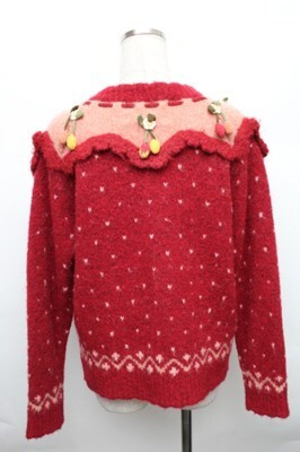 画像2: PINK HOUSE / チェリーモチーフ使いヨークニットカーディガン  赤 S-26-01-09-009-LO-TO-SA-ZT028 (2)