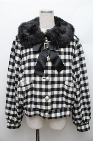 画像: Ank Rouge / チェックドーリーショートコート  黒ｘ白 S-26-01-09-013-CA-CO-HR-ZS