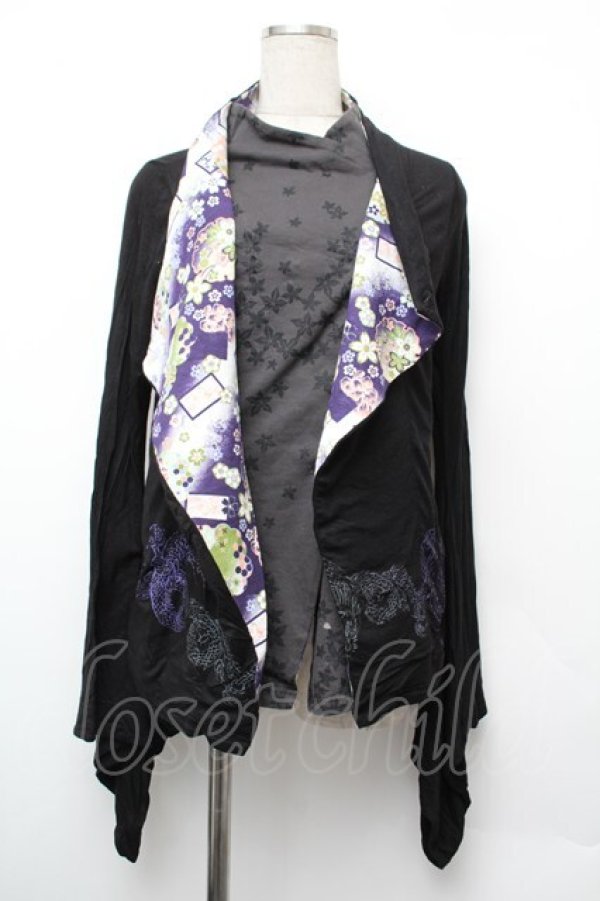 画像1: gouk / 和柄プリントカーディガン  黒 S-26-01-10-034-GO-TO-AS-ZS (1)