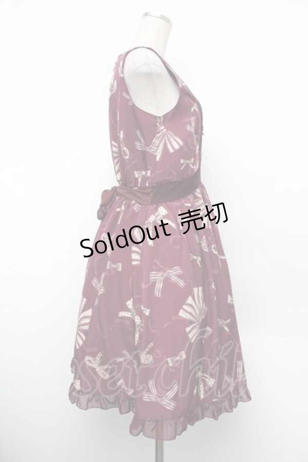 画像2: axes femme / ベロア切替リボン柄チュニック  ワイン S-26-01-10-044-AX-OP-AS-ZS (2)