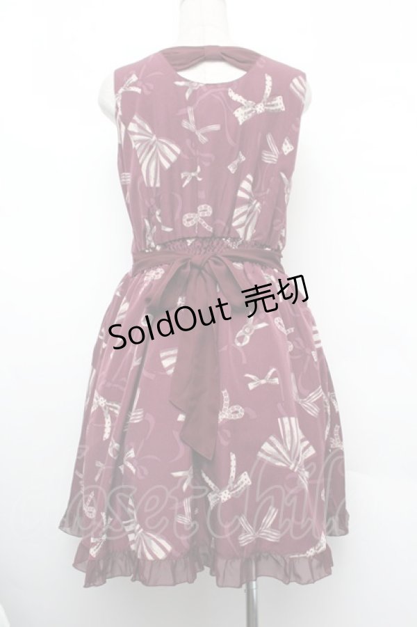 画像3: axes femme / ベロア切替リボン柄チュニック  ワイン S-26-01-10-044-AX-OP-AS-ZS (3)