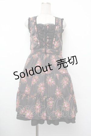 画像: axes femme / ピンスト×花柄ワンピース  黒 S-26-01-10-045-AX-OP-AS-ZS