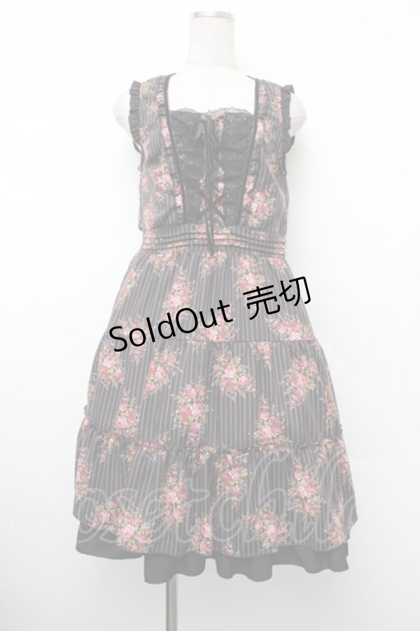 画像1: axes femme / ピンスト×花柄ワンピース  黒 S-26-01-10-045-AX-OP-AS-ZS (1)