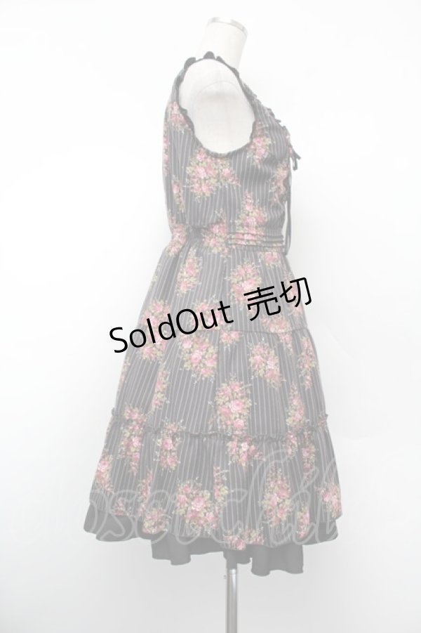 画像2: axes femme / ピンスト×花柄ワンピース  黒 S-26-01-10-045-AX-OP-AS-ZS (2)