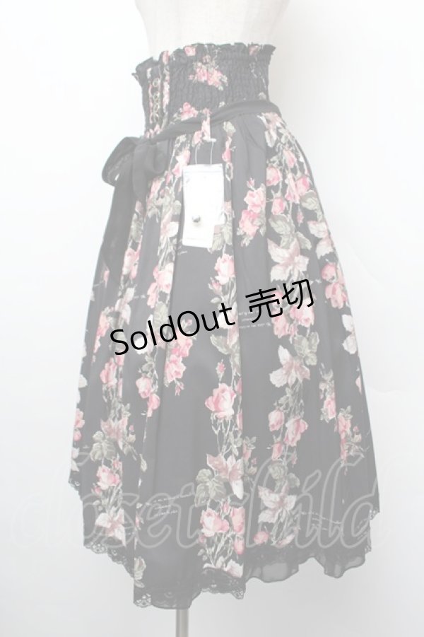 画像2: axes femme / 花柄ミディ丈スカート  黒 S-26-01-10-059-AX-SK-HR-ZS (2)