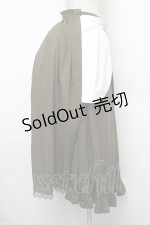 画像: 中国ロリータ / エプロン付き裾刺繍ロングスカート  カーキｘ白 S-26-01-10-065-LO-SK-HR-ZS