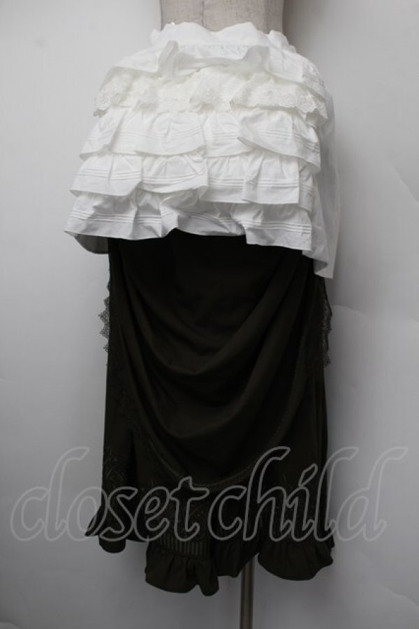 画像4: 中国ロリータ / エプロン付き裾刺繍ロングスカート  カーキｘ白 S-26-01-10-065-LO-SK-HR-ZS (4)