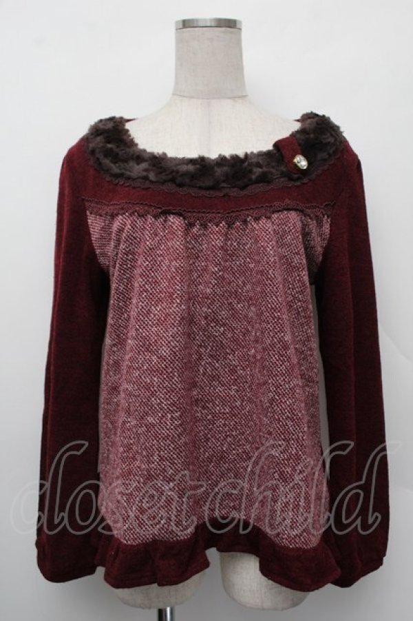 画像1: axes femme / ファー襟トップス  ワイン S-26-01-10-029-AX-TO-AS-ZS (1)