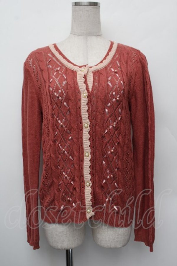 画像1: axes femme / リボンレースアップカーディガン  オレンジ S-26-01-10-030-AX-TO-AS-ZS (1)