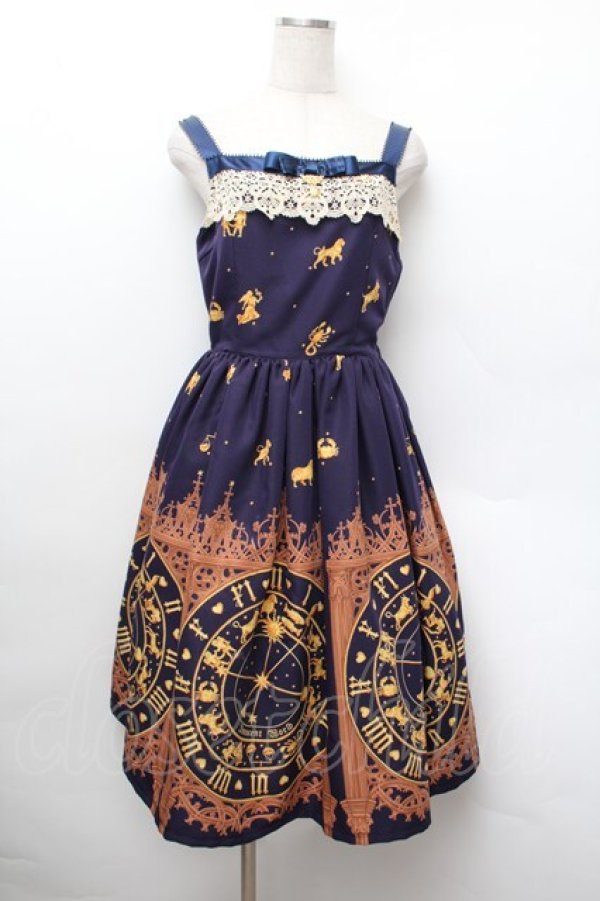 画像1: Innocent World / 星明かりの天文時計ケミカルレースジャンパースカート  ネイビー S-26-01-13-044-IW-OP-HR-ZS (1)