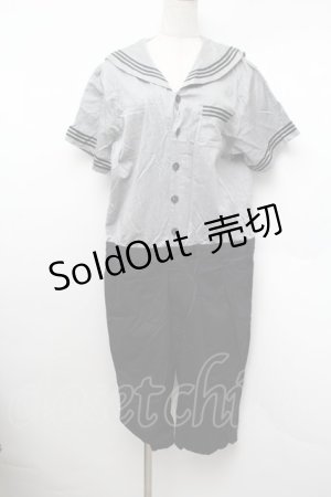 画像: ネバアランド / ヤマネコ島セーラーロンパース  黒ｘグレー S-26-01-13-049-LO-OP-AS-ZS