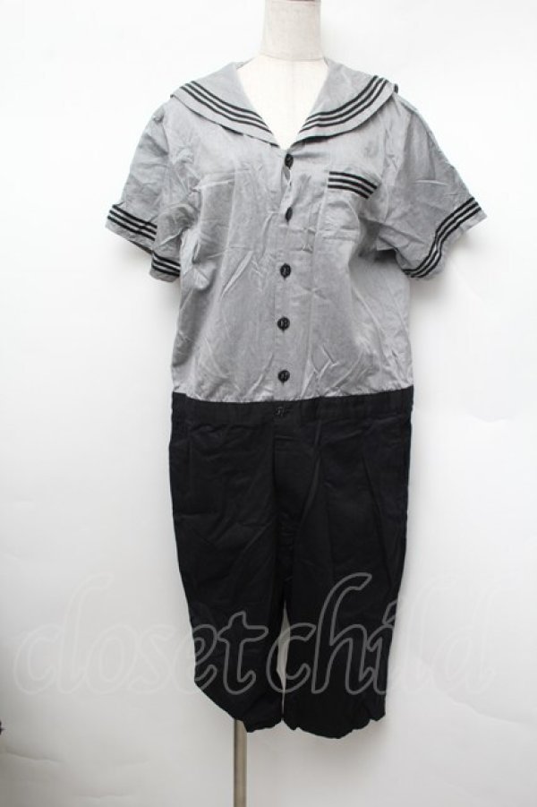 画像1: ネバアランド / ヤマネコ島セーラーロンパース  黒ｘグレー S-26-01-13-049-LO-OP-AS-ZS (1)